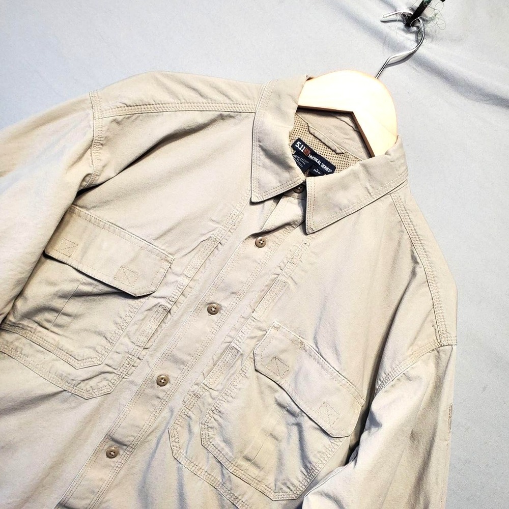 5.11 Tactical 100% Cotton‎ Canvas Long Sleeve Shirt Mens Large Khaki Vented Work